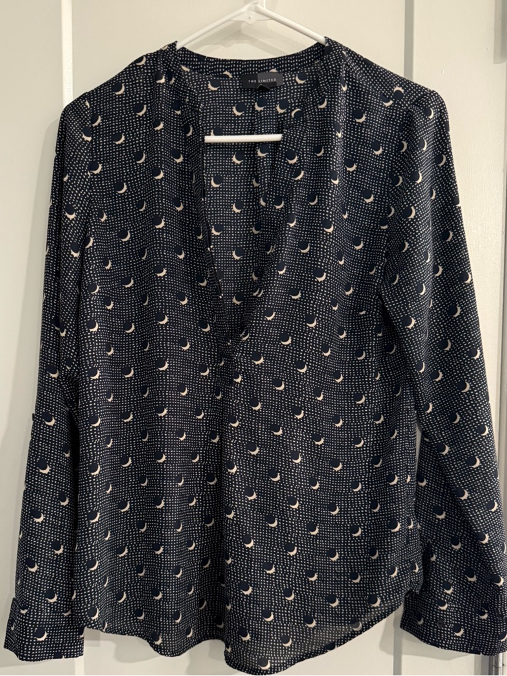 The Limited Navy Moon-Print V-Neck Long-Sleeve Blouse